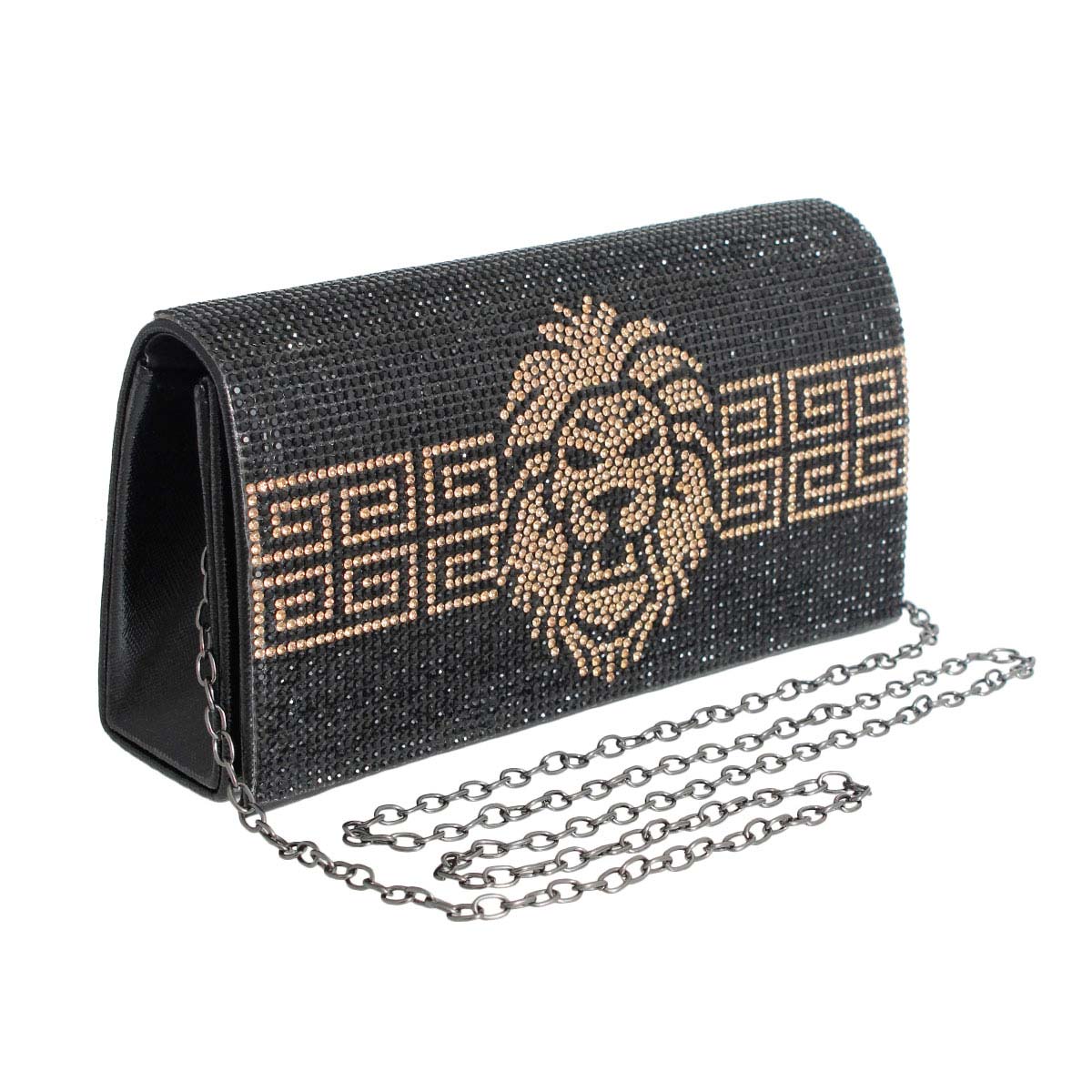 Black Greek Lion Flap Clutch