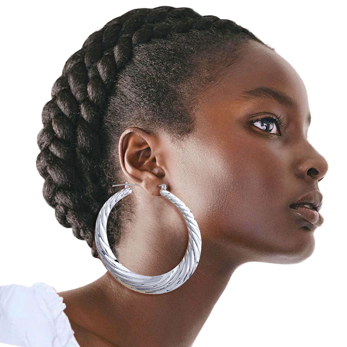 Silver Metal Wave Hoop Earrings