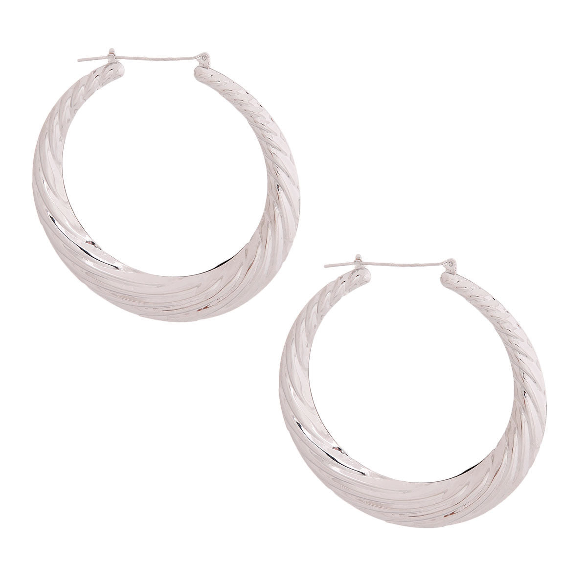 Silver Metal Wave Hoop Earrings