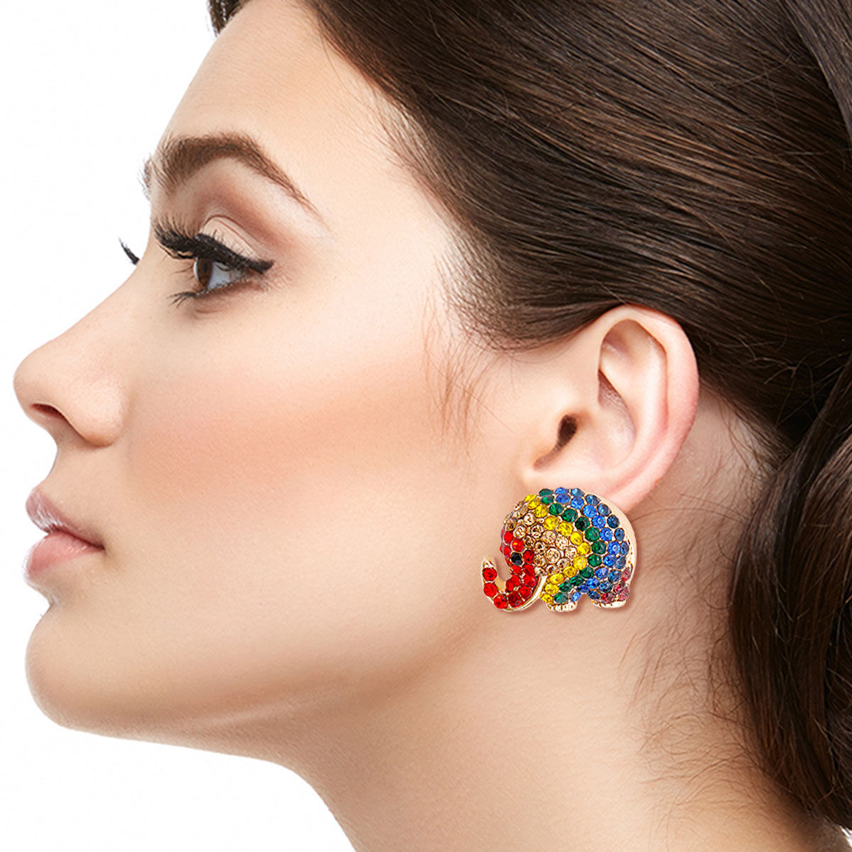 Rainbow Rhinestone Elephant Studs