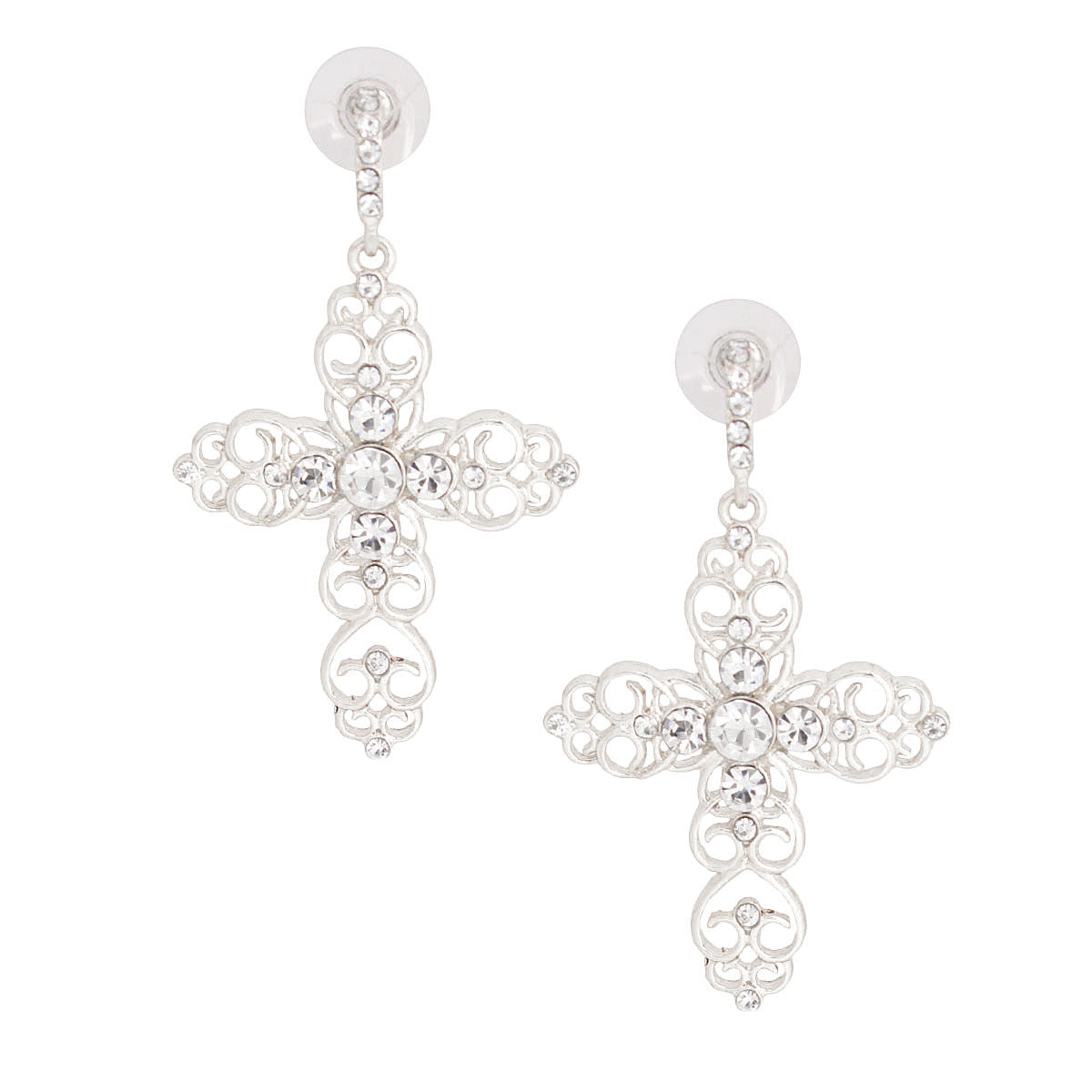 Silver Filigree Cross Earrings