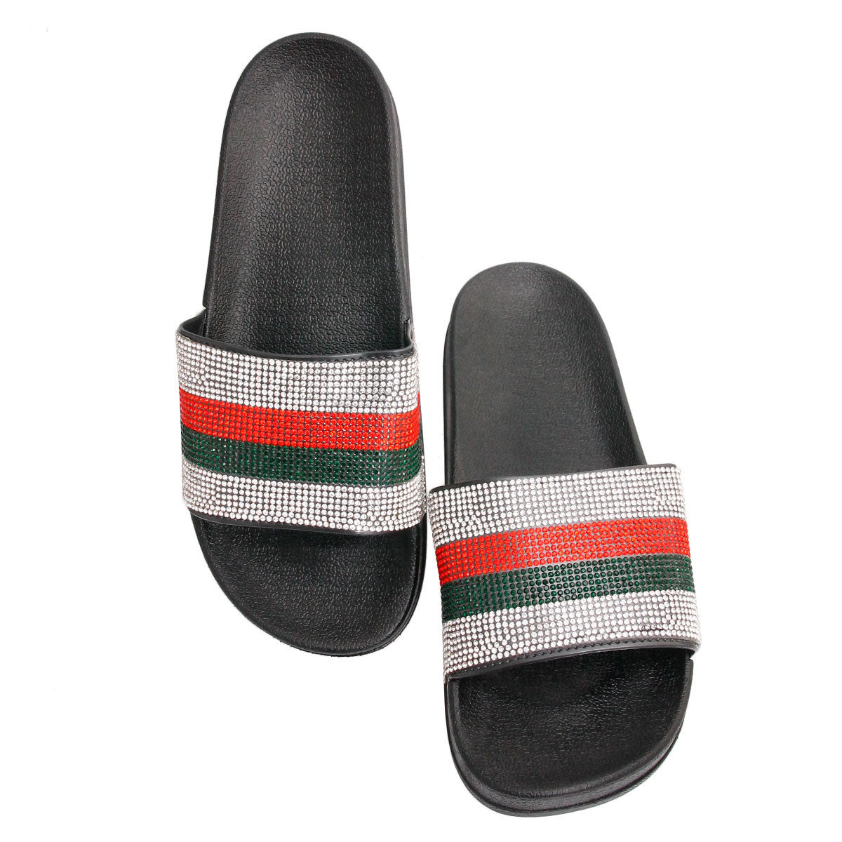 Red and Green Size 8 Designer Black Slides