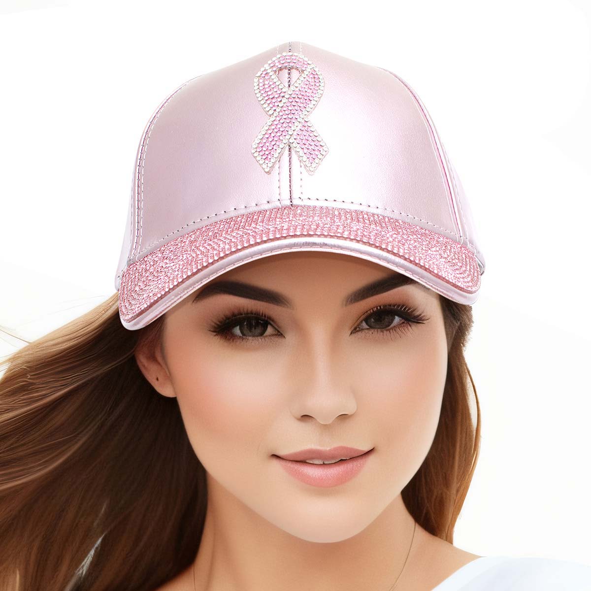 Pink Leather Pink Ribbon Hat