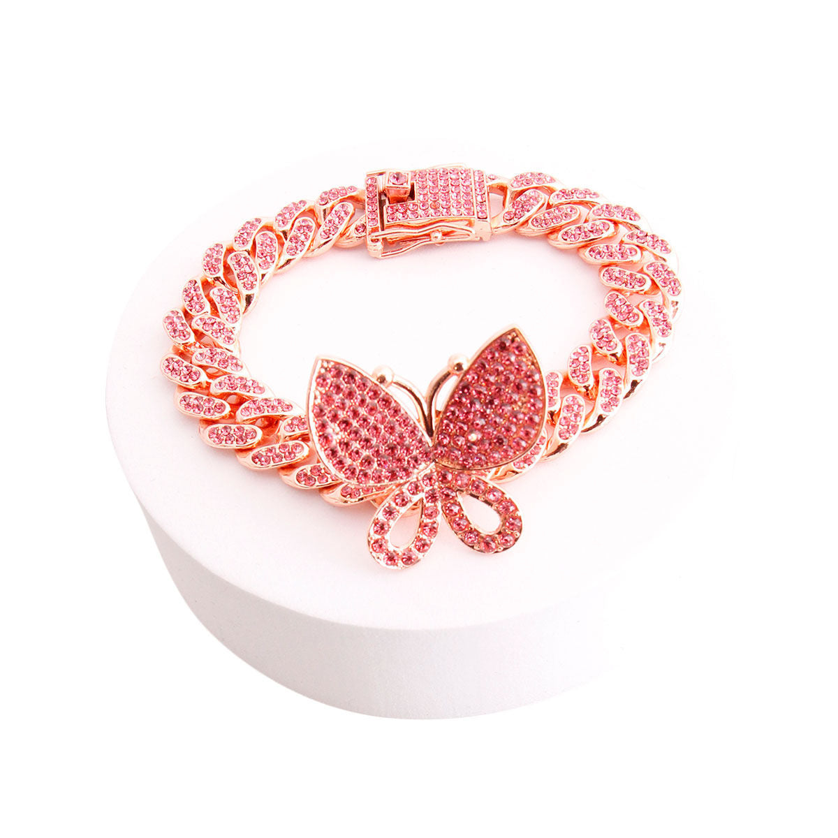 Iced Rose Gold Butterfly Cuban Bracelet