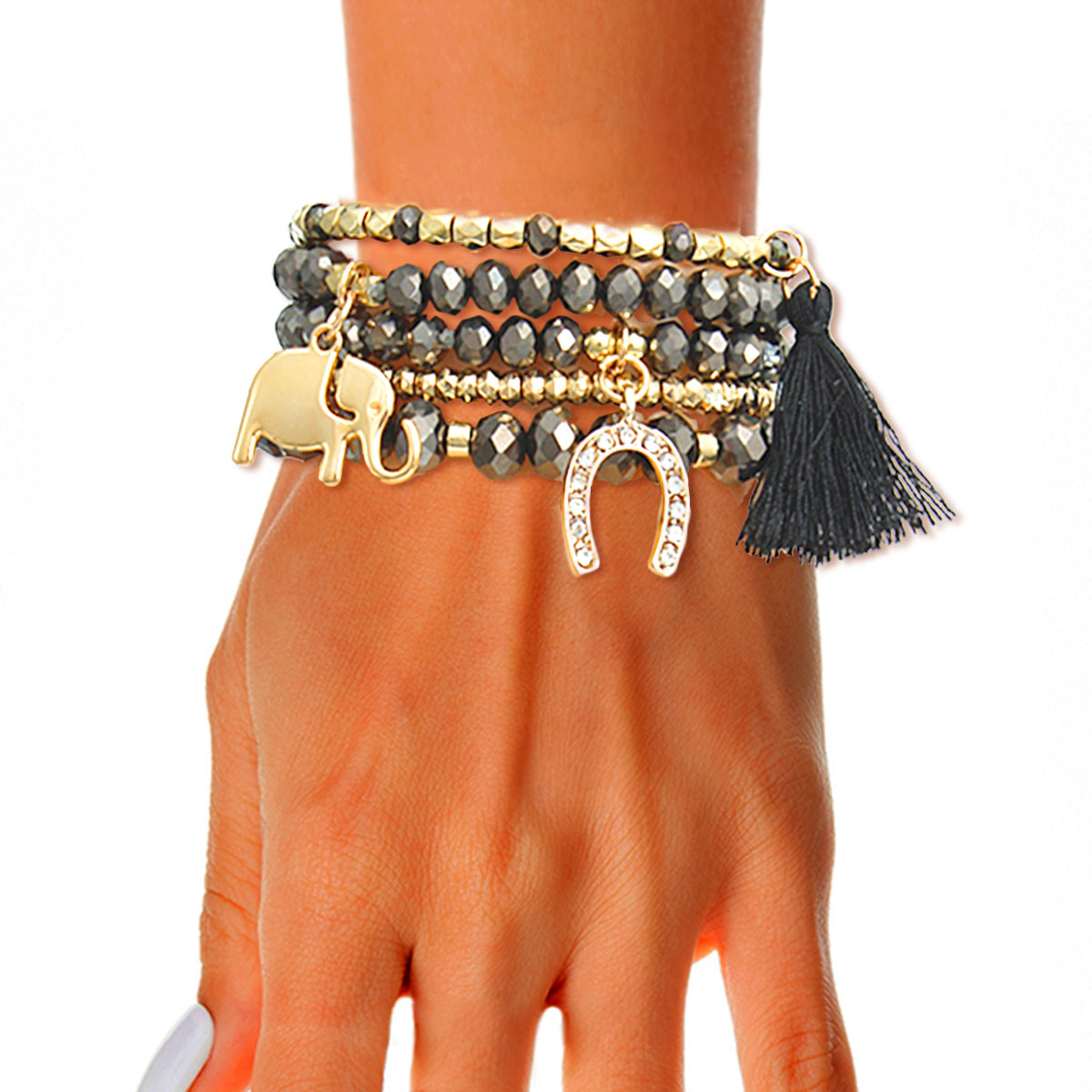 Black Elephant Horseshoe Bracelets