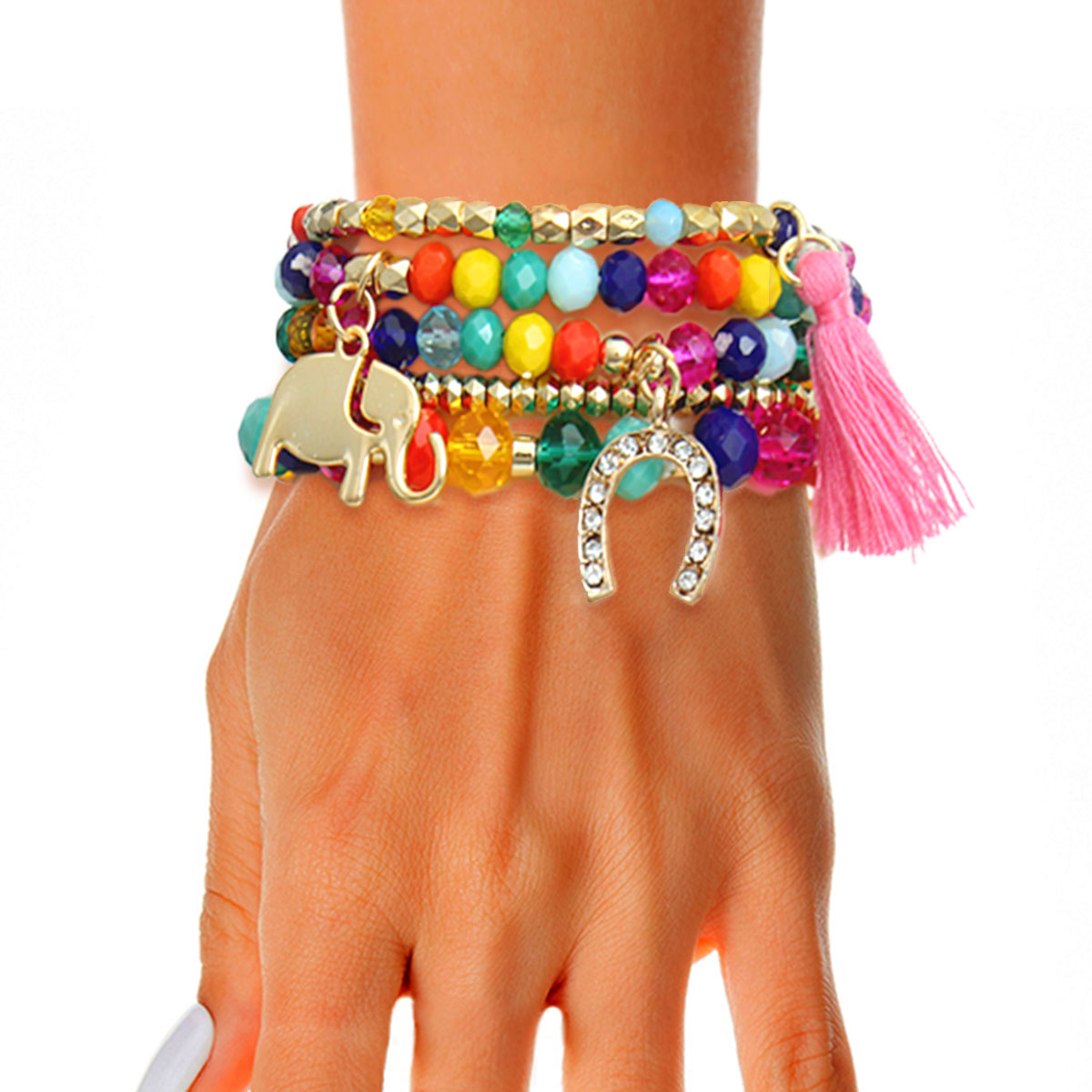 Rainbow Elephant Horseshoe Bracelets