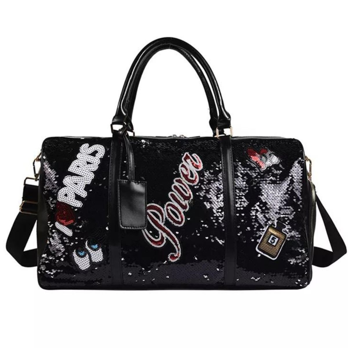 Black Sequin Power Duffel Bag