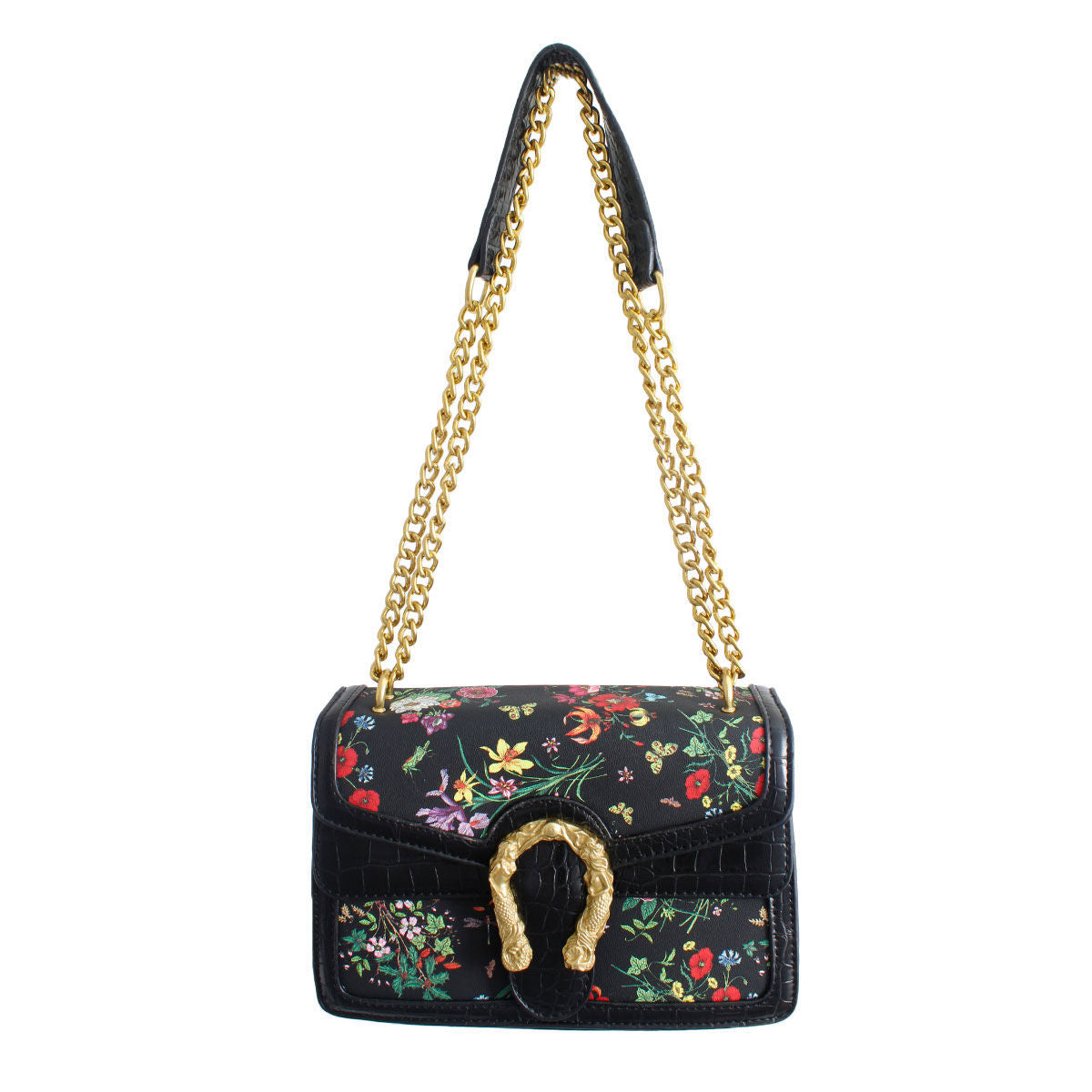 Black Floral Designer Square Satchel