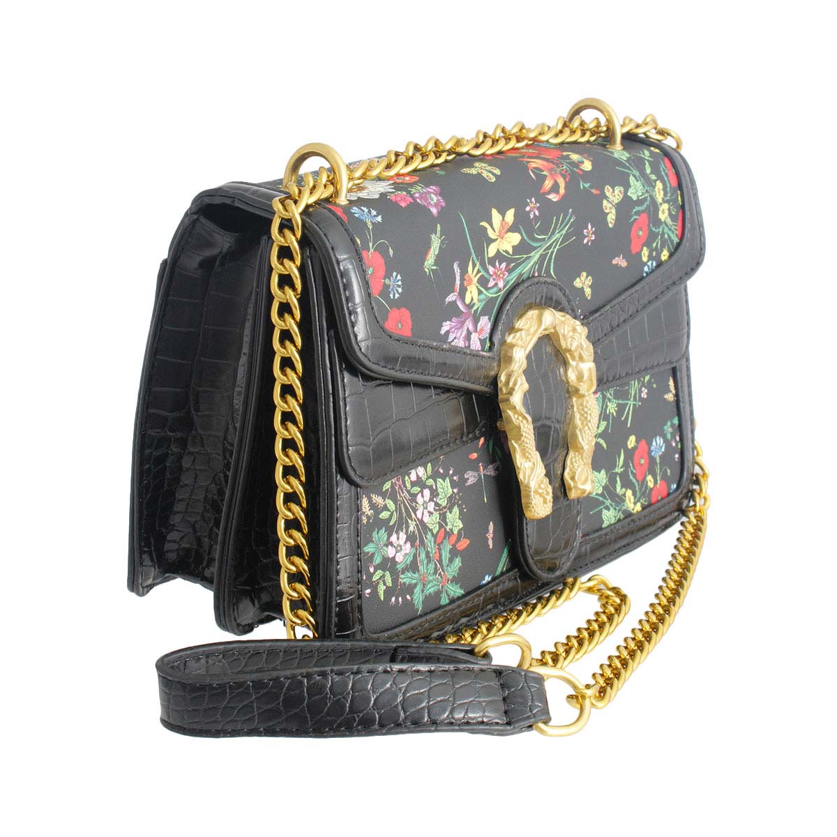 Black Floral Designer Square Satchel