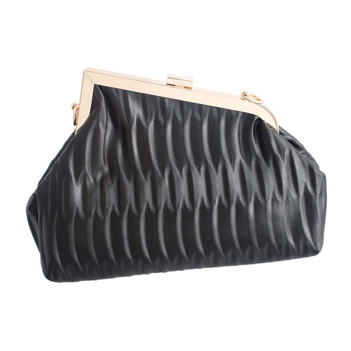 Black Ribbed Angled Frame Clutch