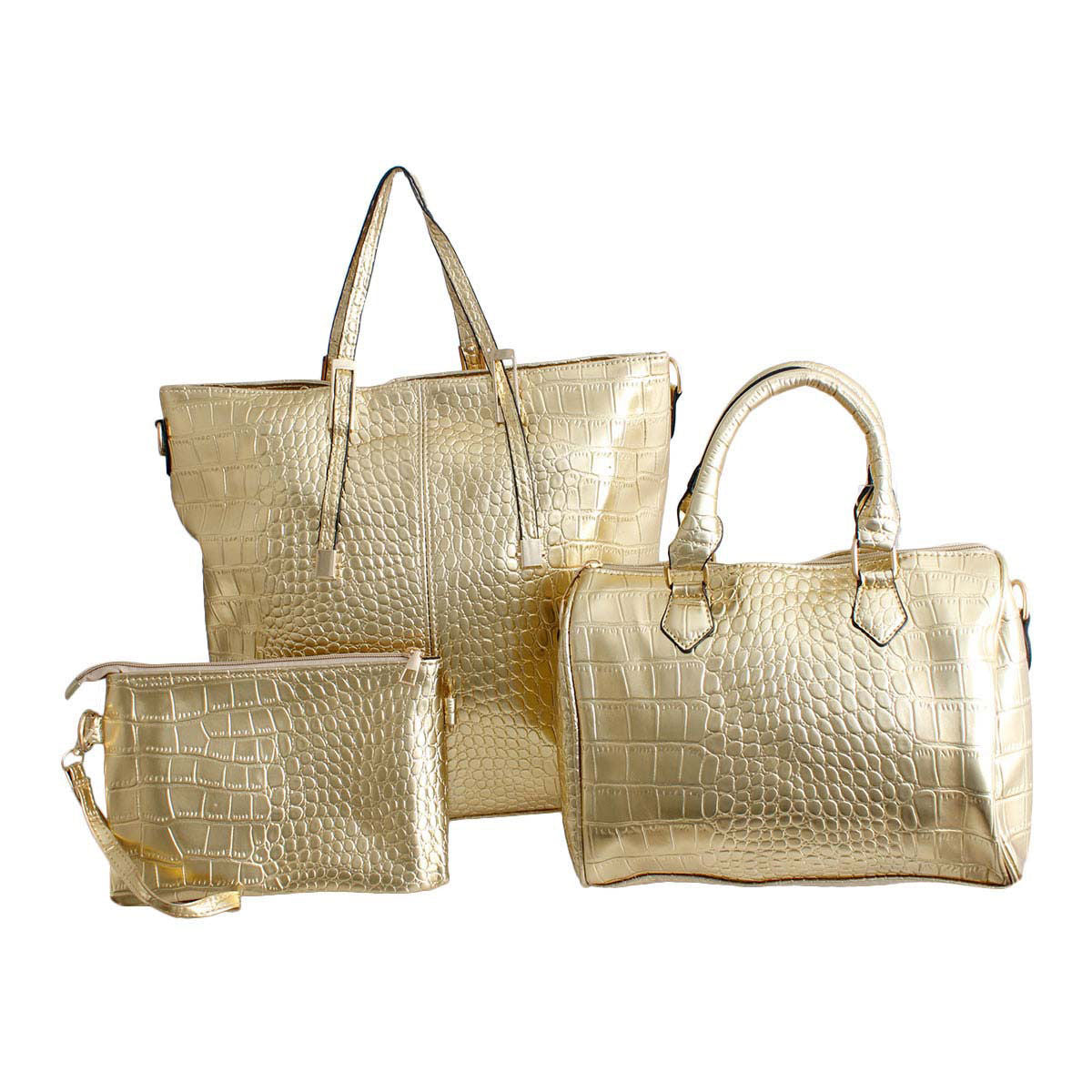 Shiny Gold Croc 3 Pcs Bag Set