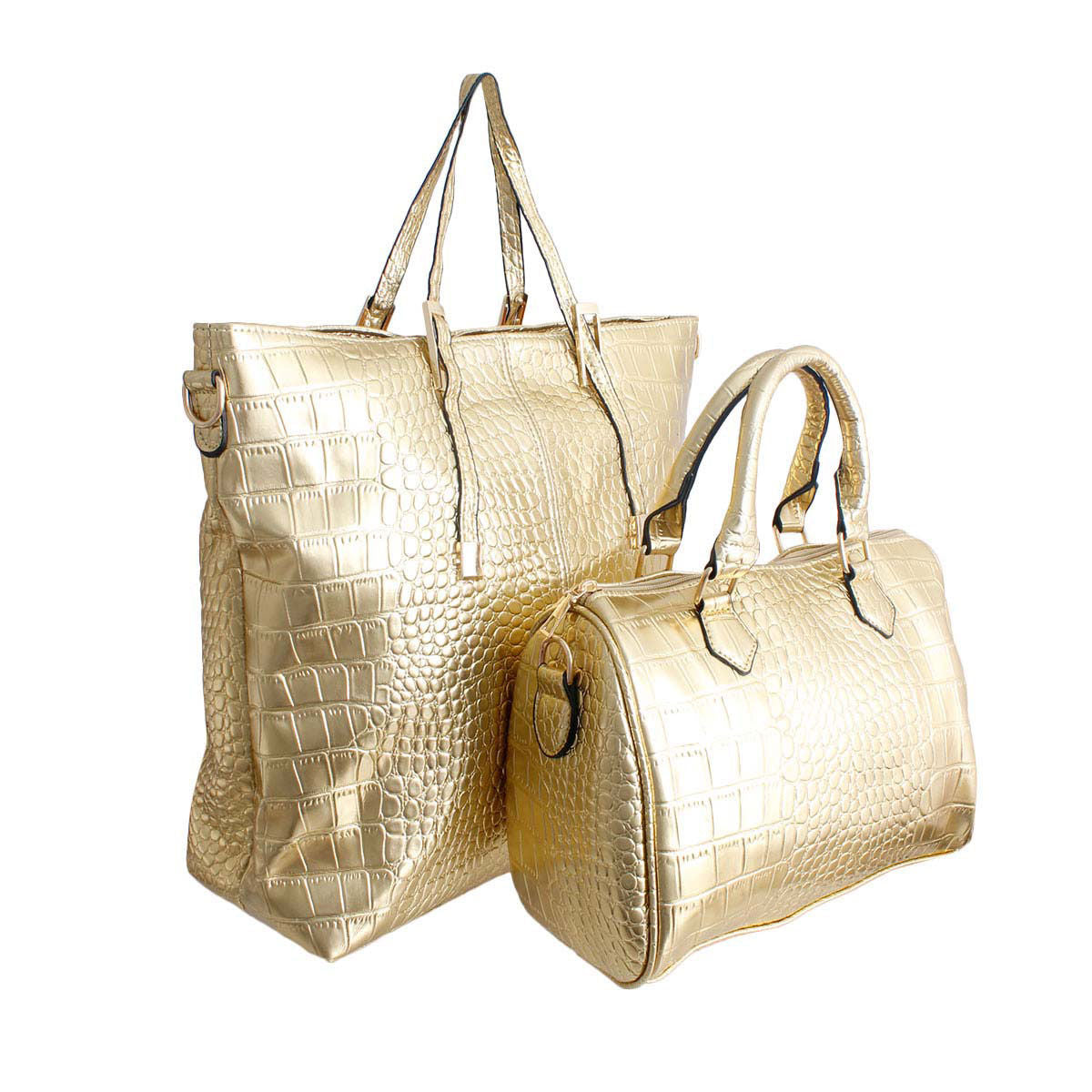 Shiny Gold Croc 3 Pcs Bag Set