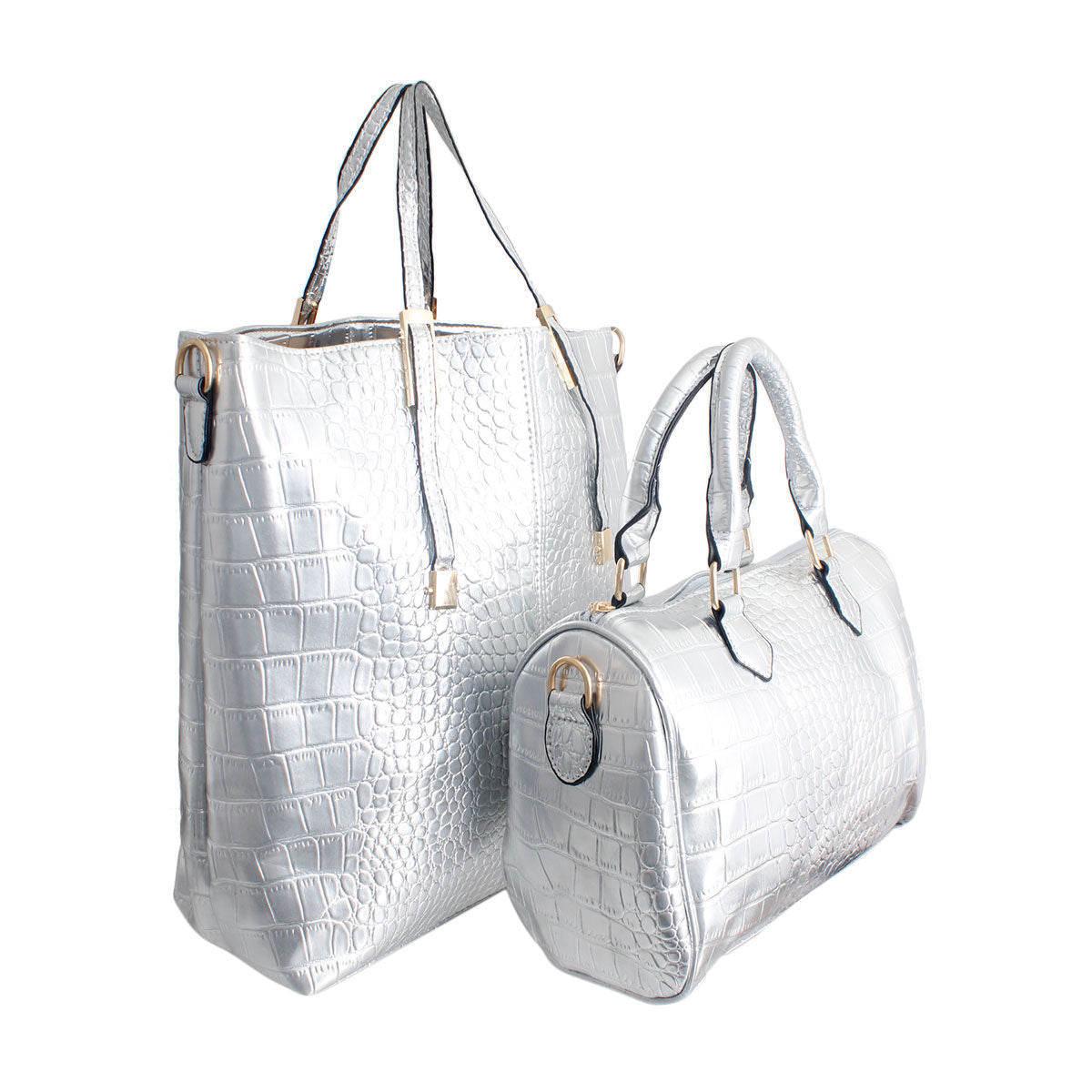 Shiny Silver Croc 3 Pcs Bag Set