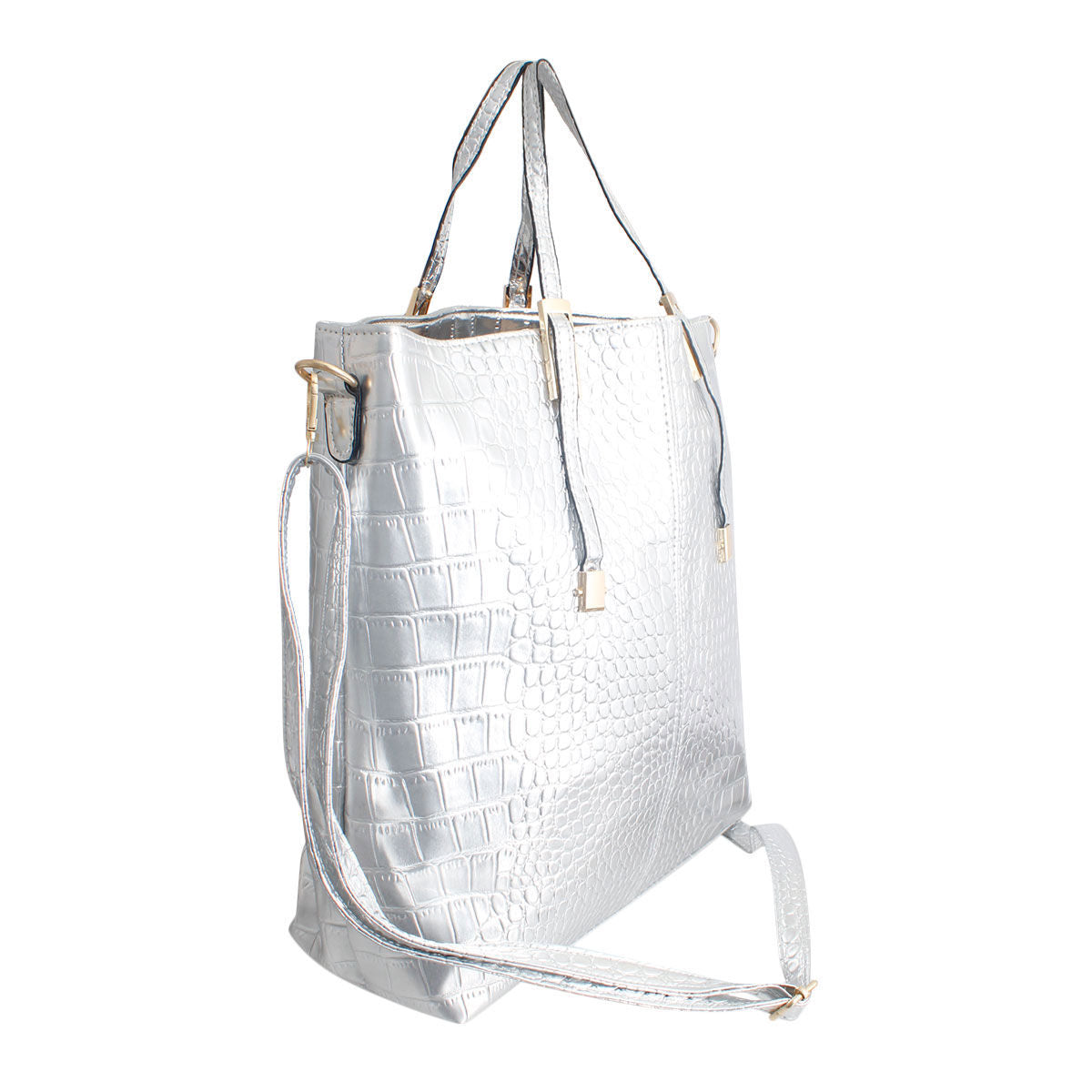 Shiny Silver Croc 3 Pcs Bag Set