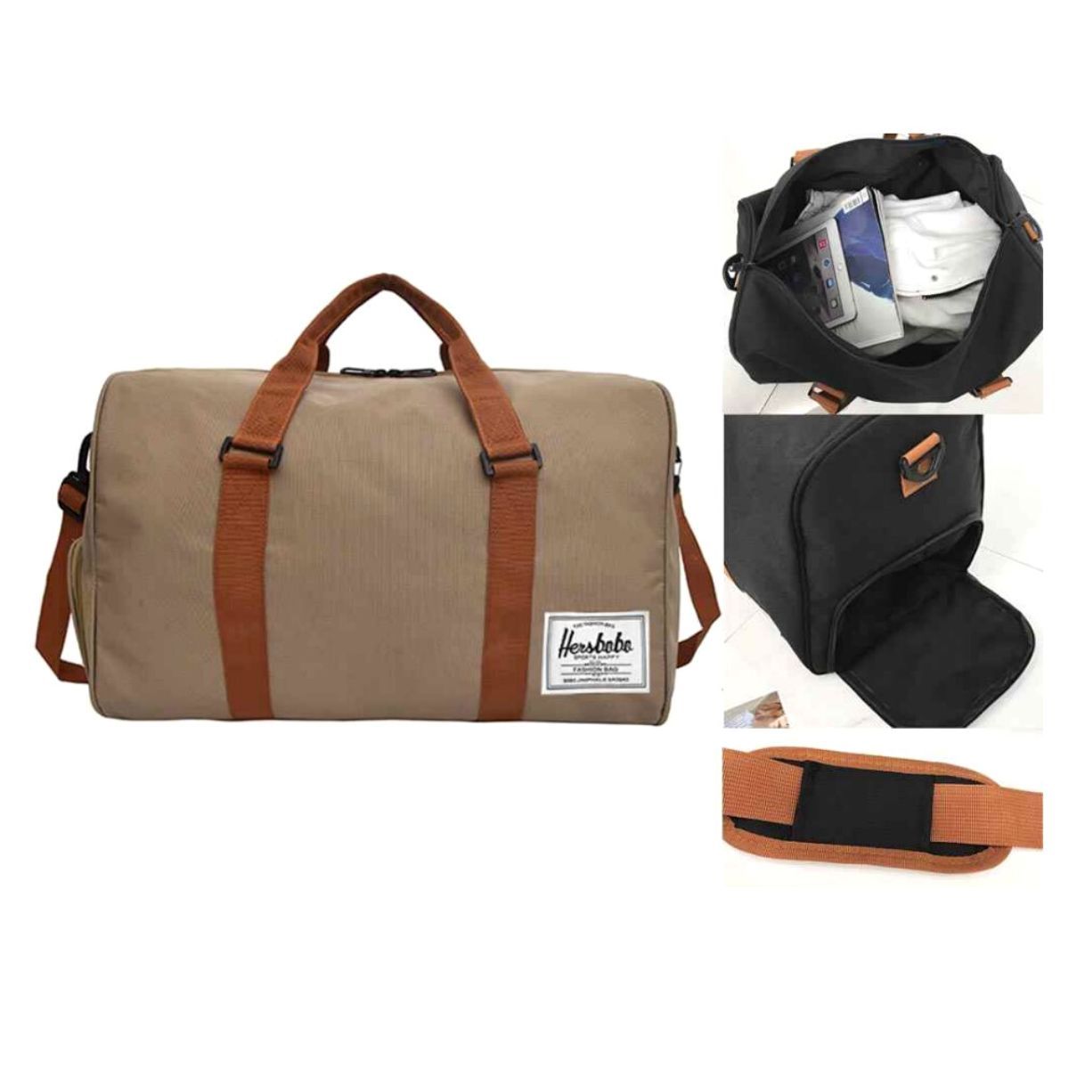 Light Brown Oxford Duffel Travel Bag