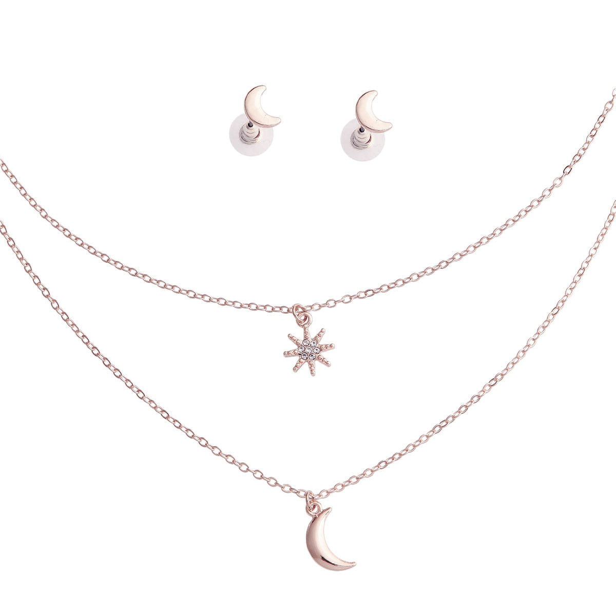 Silver 2 Layer Chain Moon Necklace