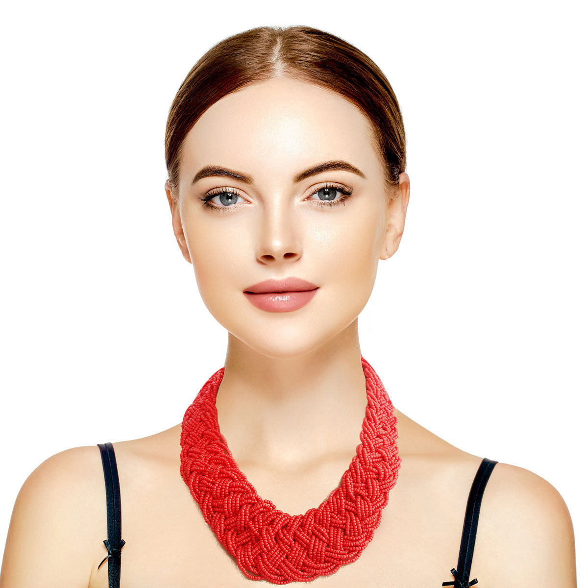 Red Seed Bead Braided Collar Set