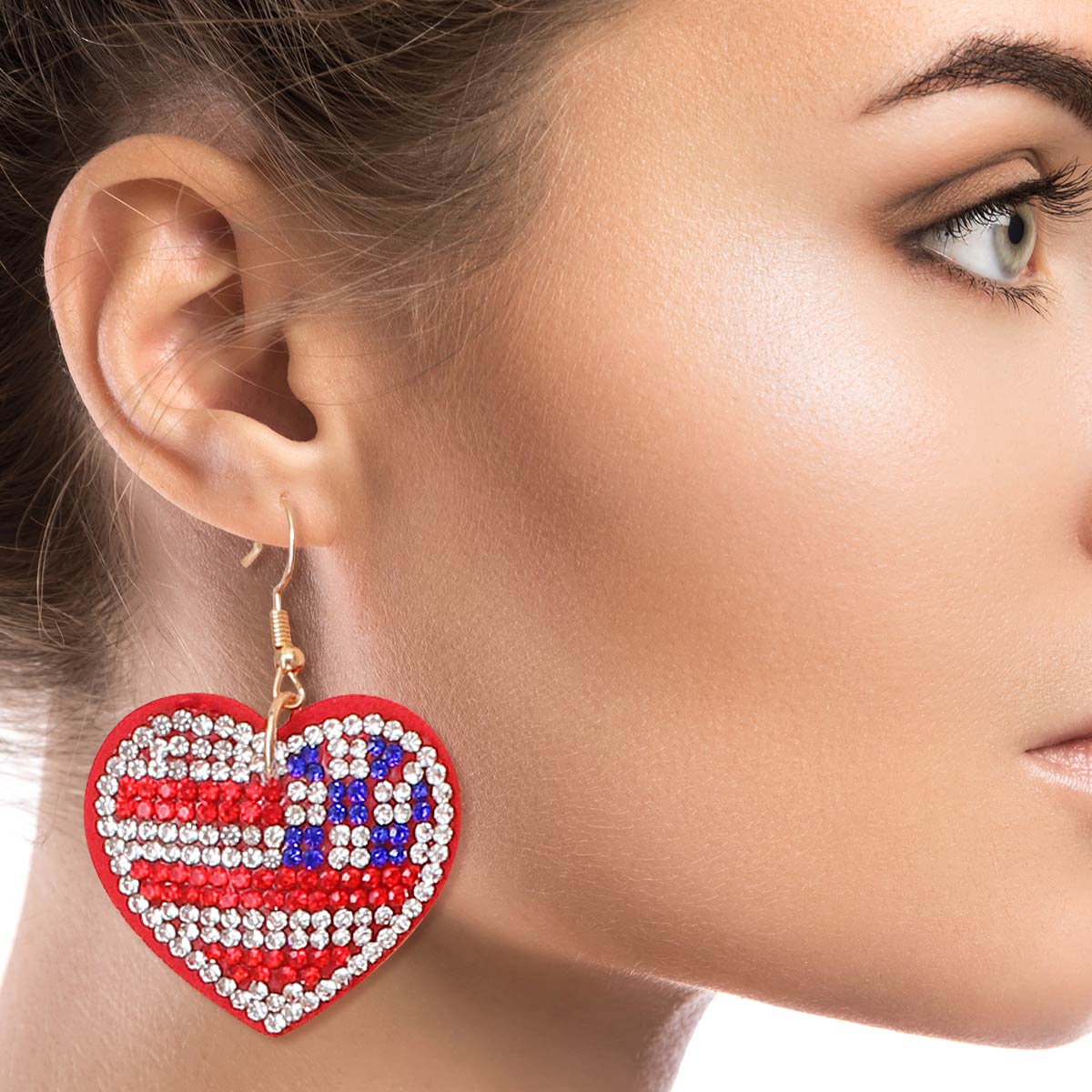 American Flag Rhinestone Heart Earrings