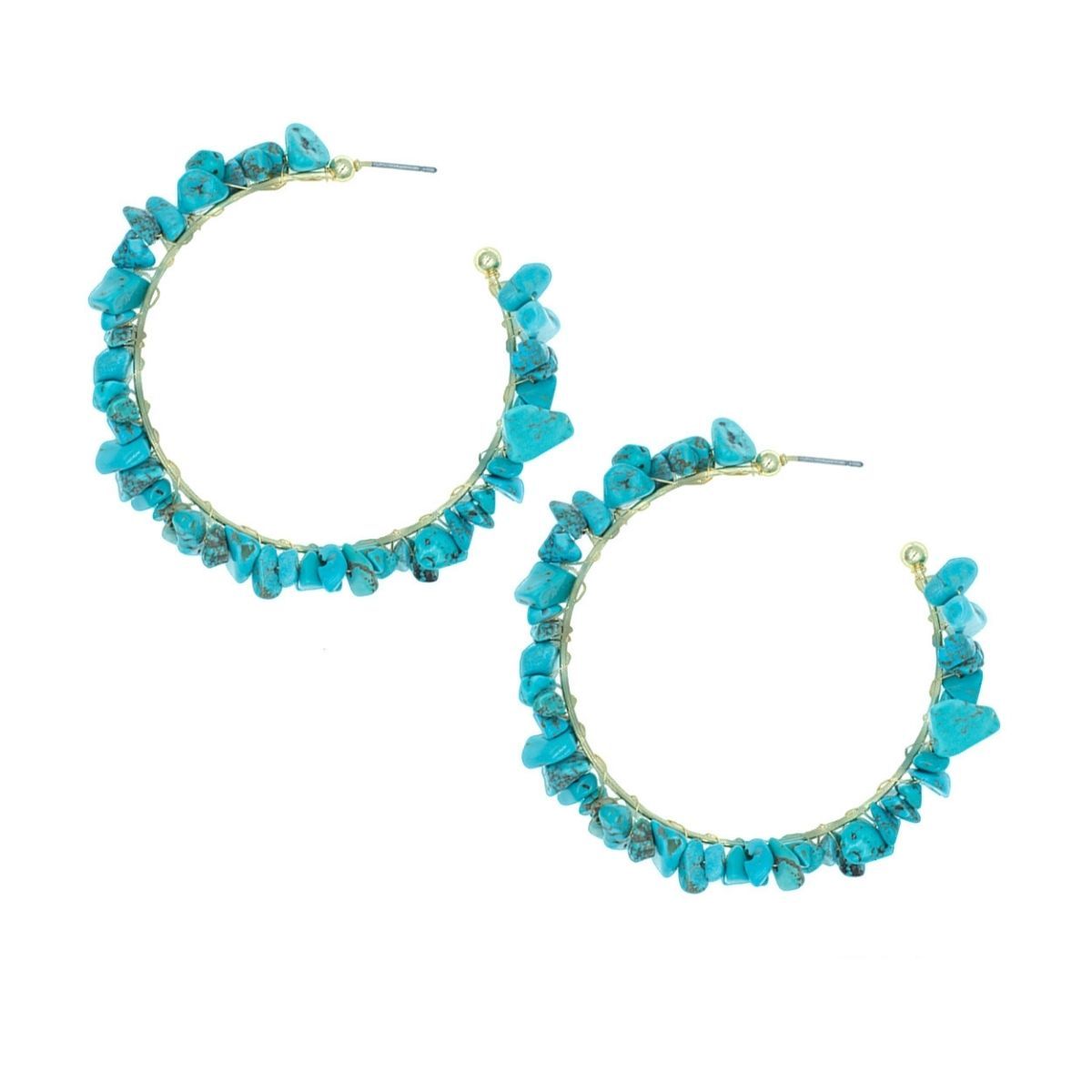 Turquoise Stone Wrapped Hoops