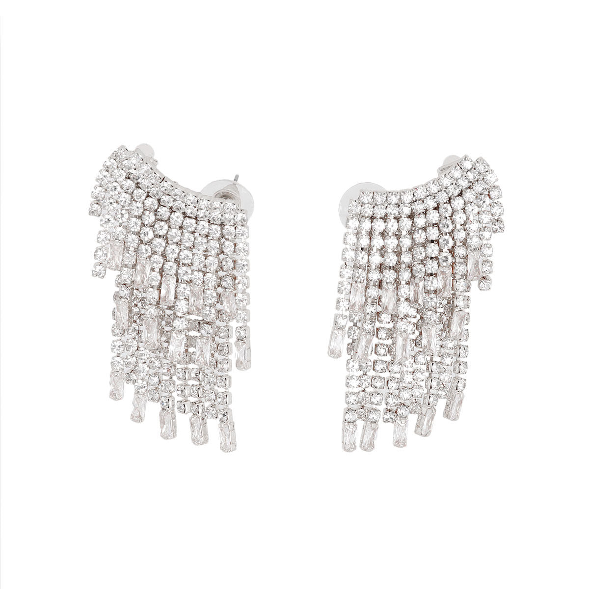 Silver Baguette Fringe Climber Earrings