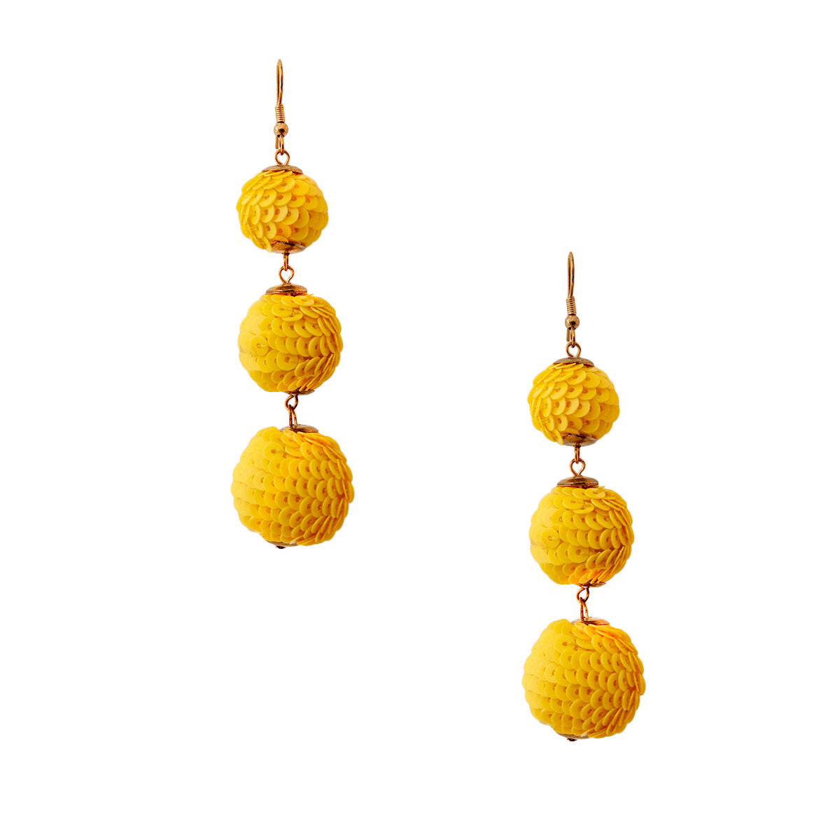 Yellow Sequin Ball Earrings