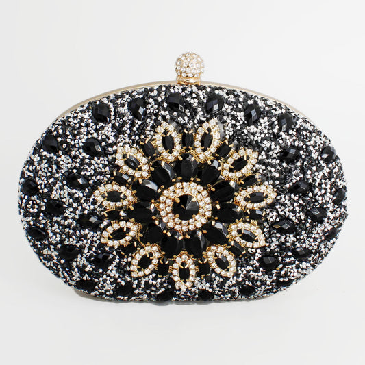 Clutch Black Crystal Hard Case Bag for Women