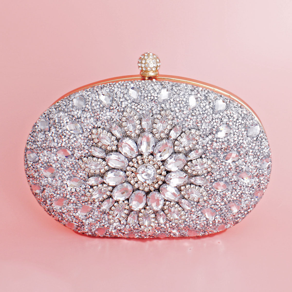 Clutch Silver Crystal Hard Case Bag for Women