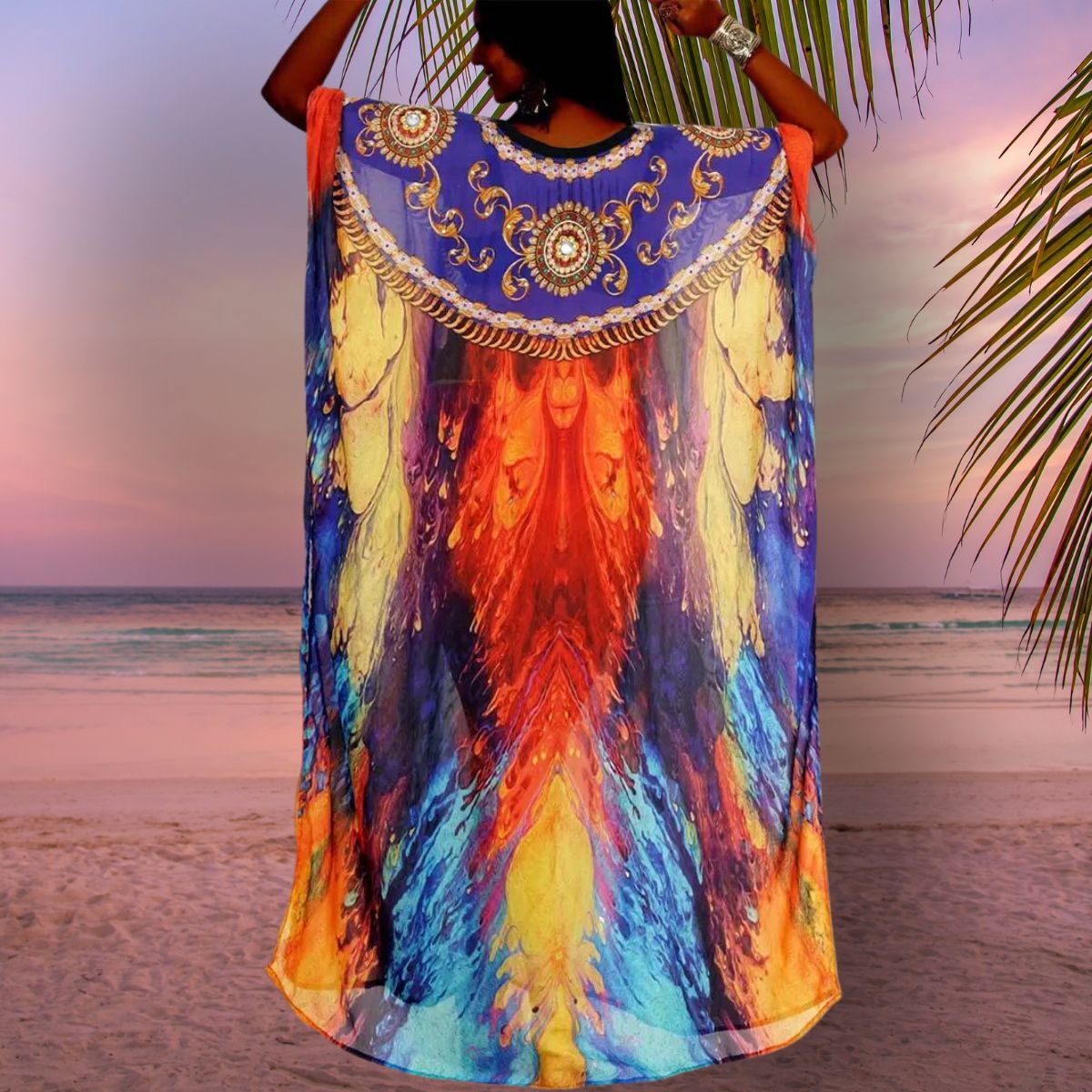 Tribal V Neck Caftan Dress