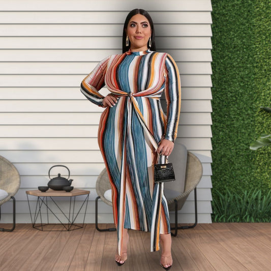 Striped 2XL Knot Bodycon Dress