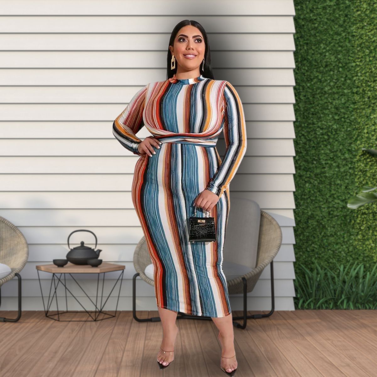 Striped 3XL Knot Bodycon Dress