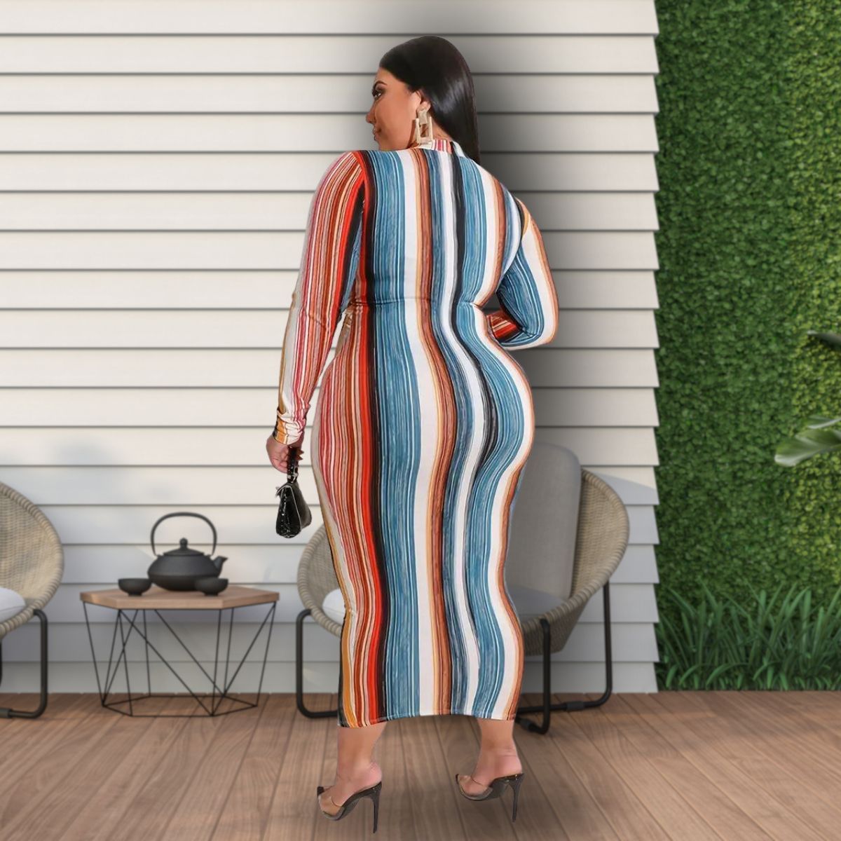 Striped 3XL Knot Bodycon Dress