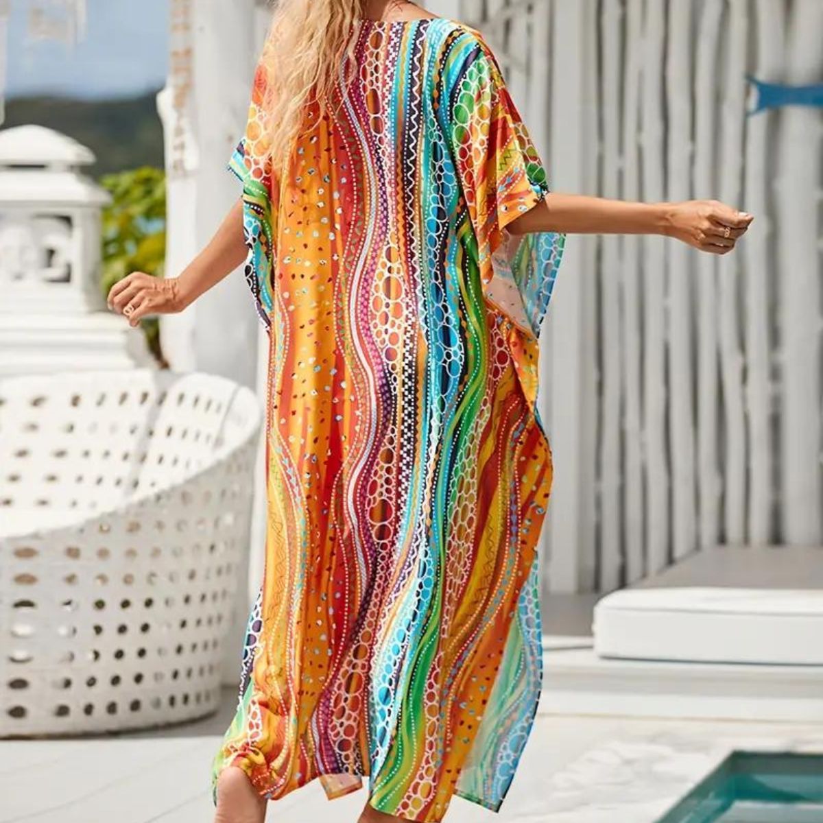 Tribal Striped Caftan Dress