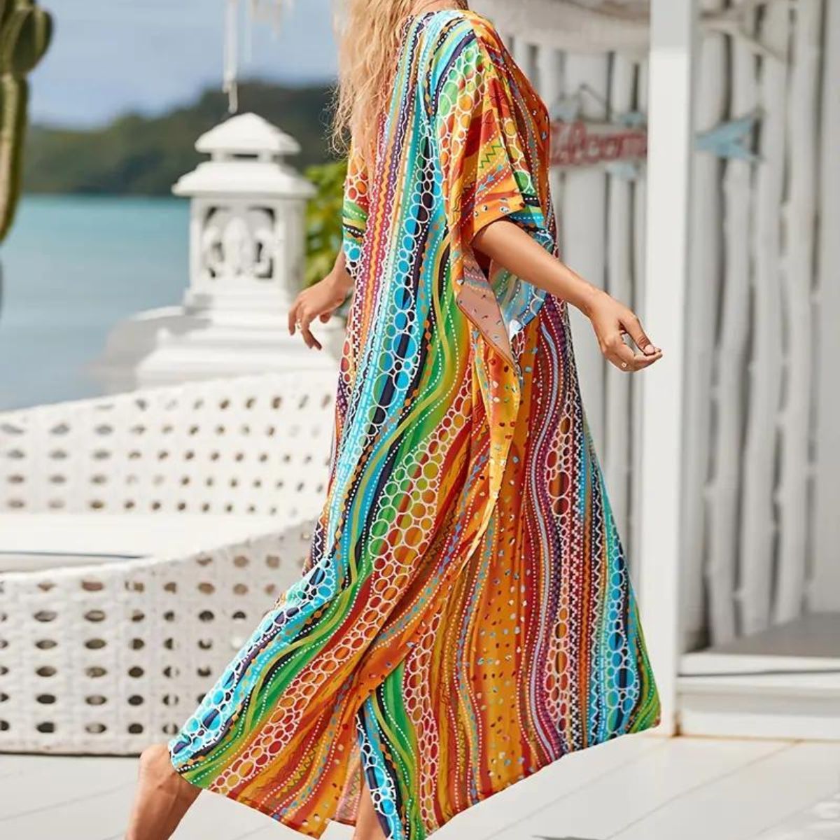 Tribal Striped Caftan Dress