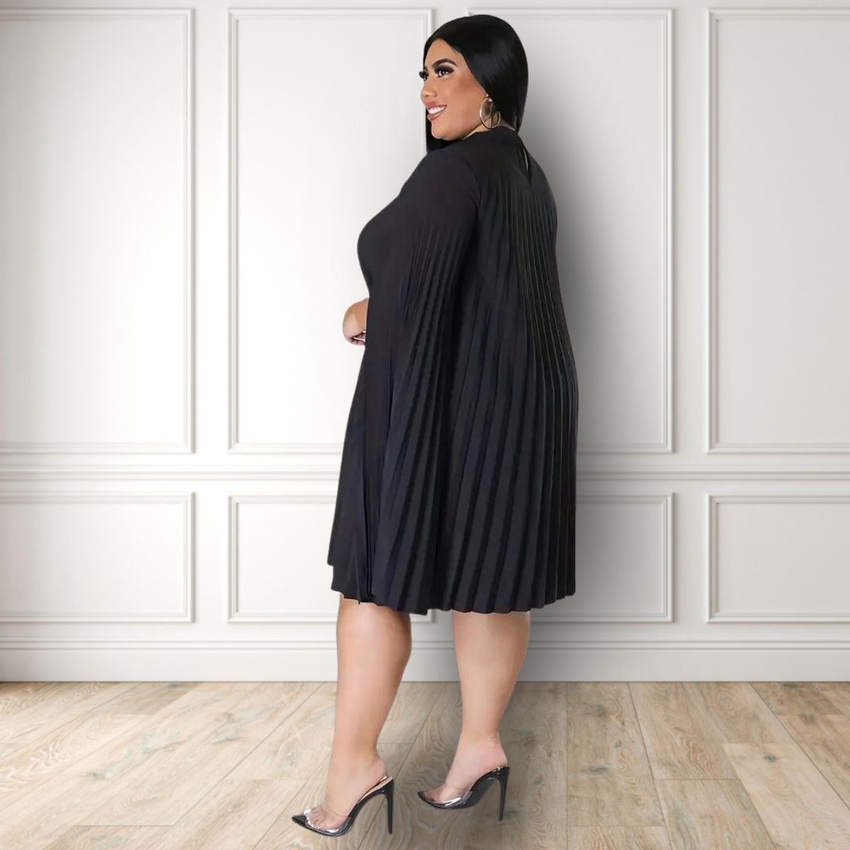 Black 4XL Pleated Cloak Dress