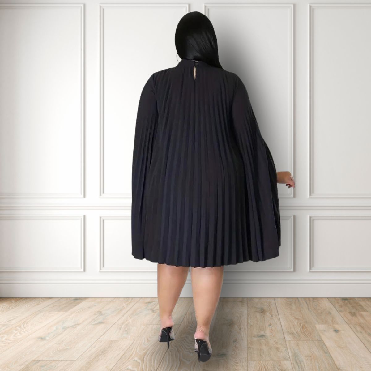 Black 4XL Pleated Cloak Dress