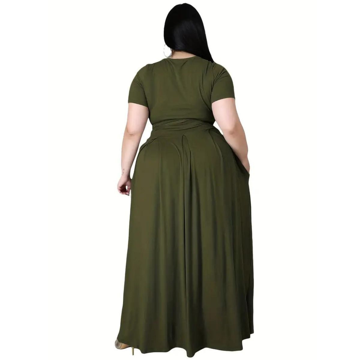 Army Green 4XL Top Skirt Set