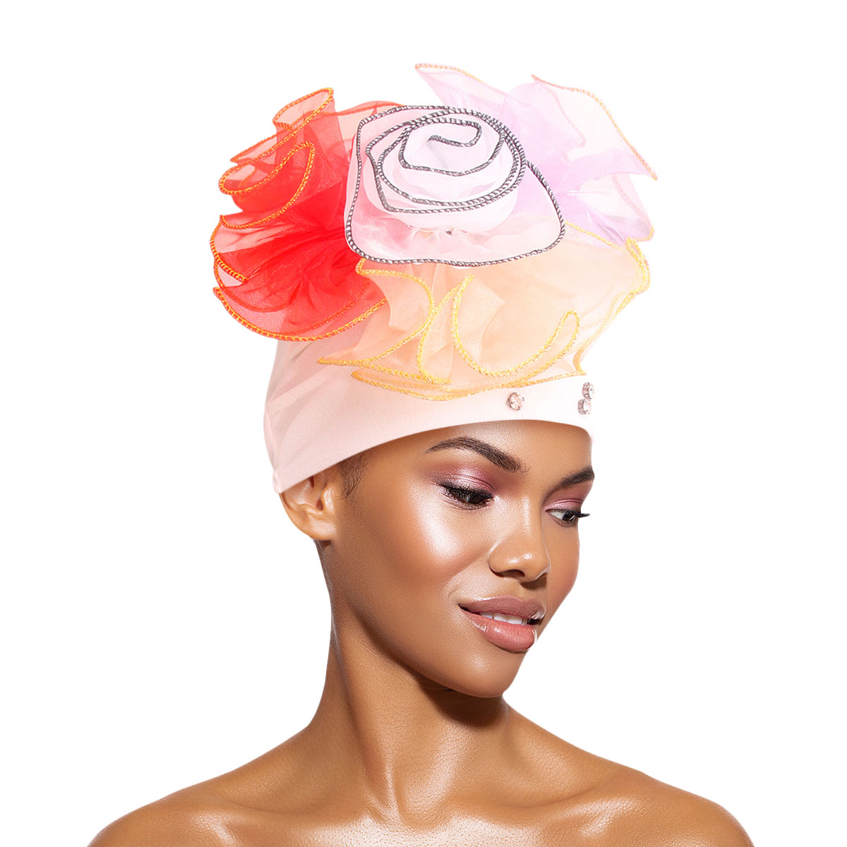 White Pleated Ruffle Rhinestone Turban