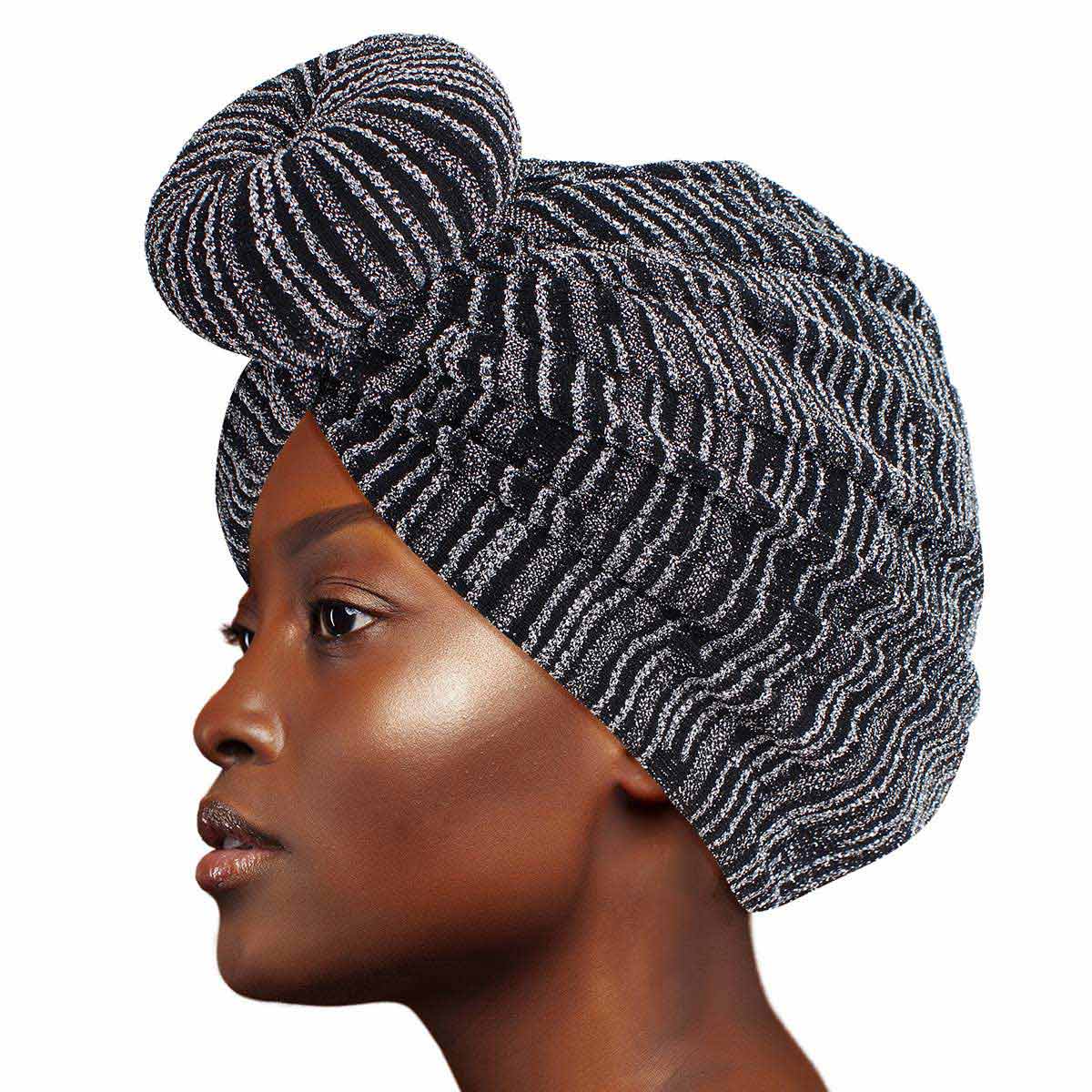 Silver Stripe Donut Knot Turban