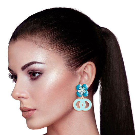 Teal Green Flower Designer Earrings