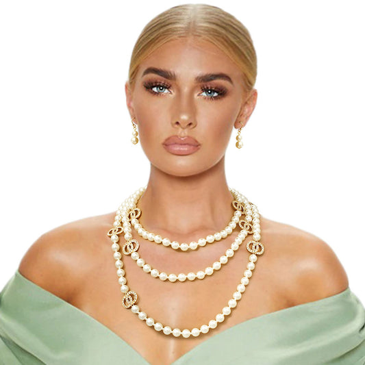 Triple Layer Cream Pearl Infinity Necklace