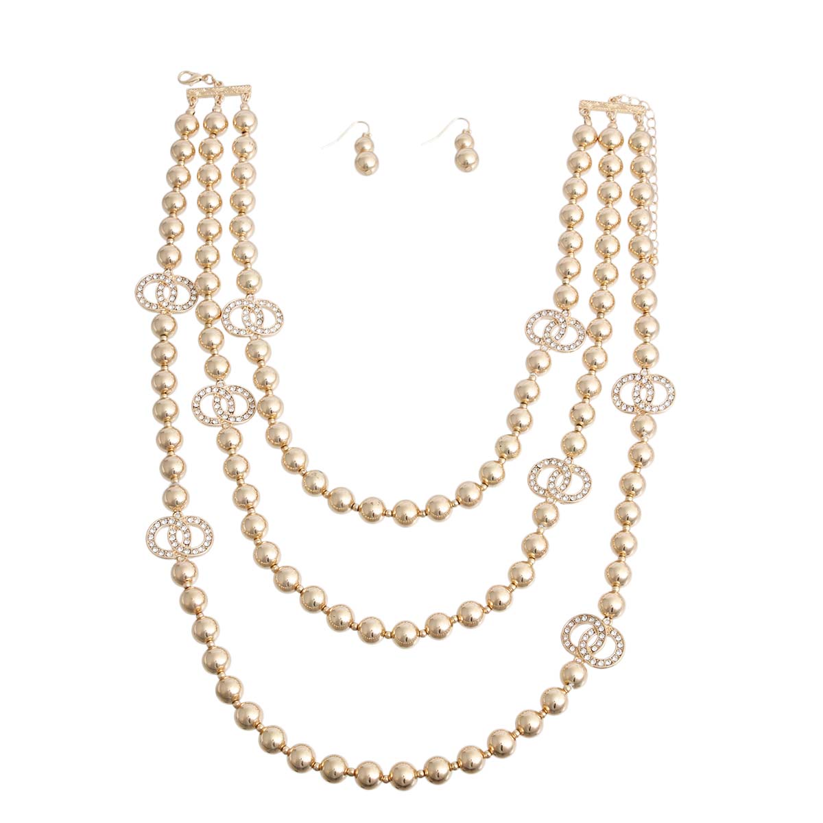 3 Strand Gold Metal Pearl Station Set