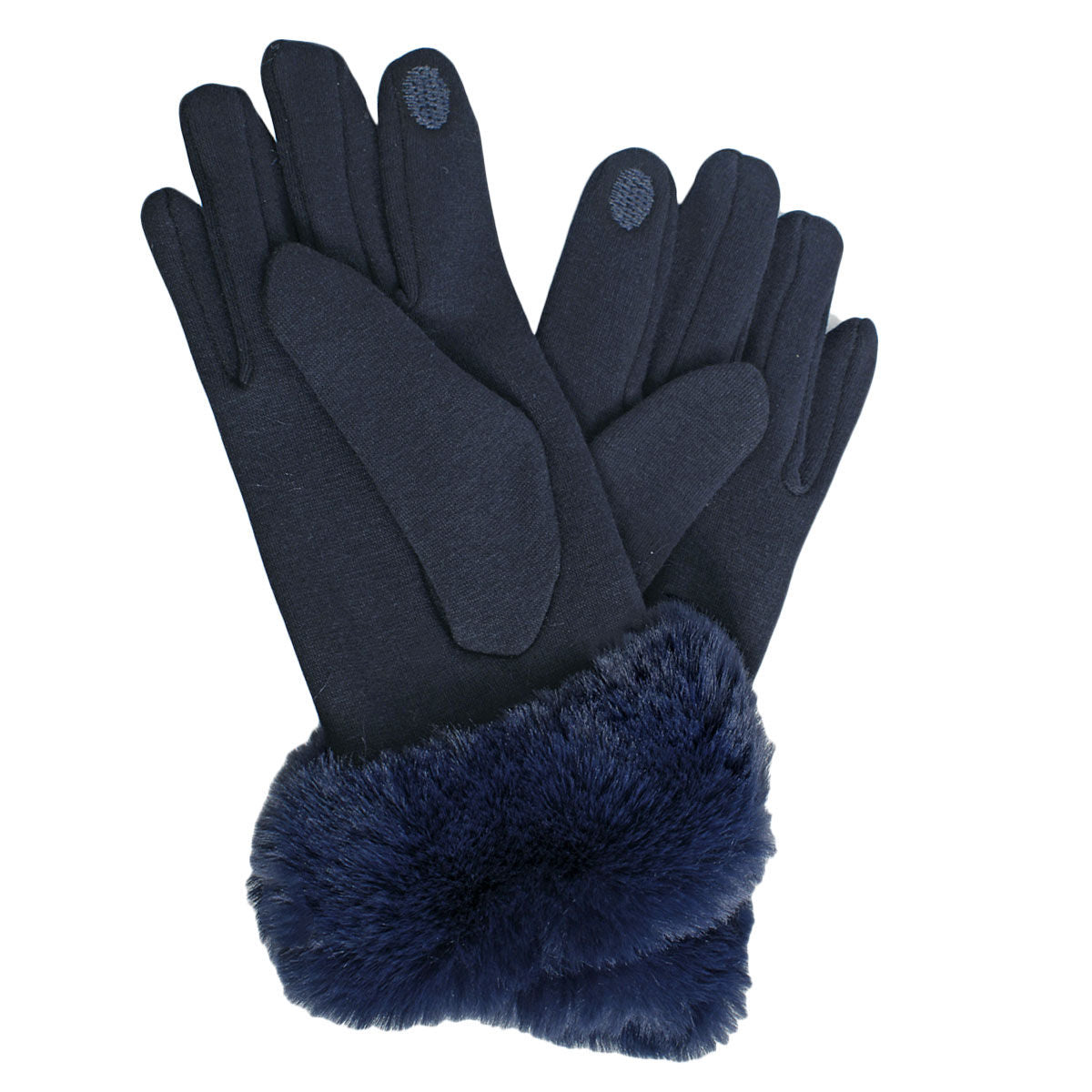 Gloves Navy Fur Trim Winter Gloves for Women