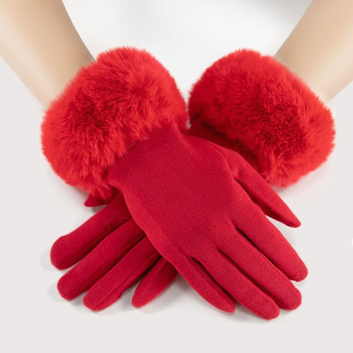 Gloves Red Fur Trim Winter Gloves for Women