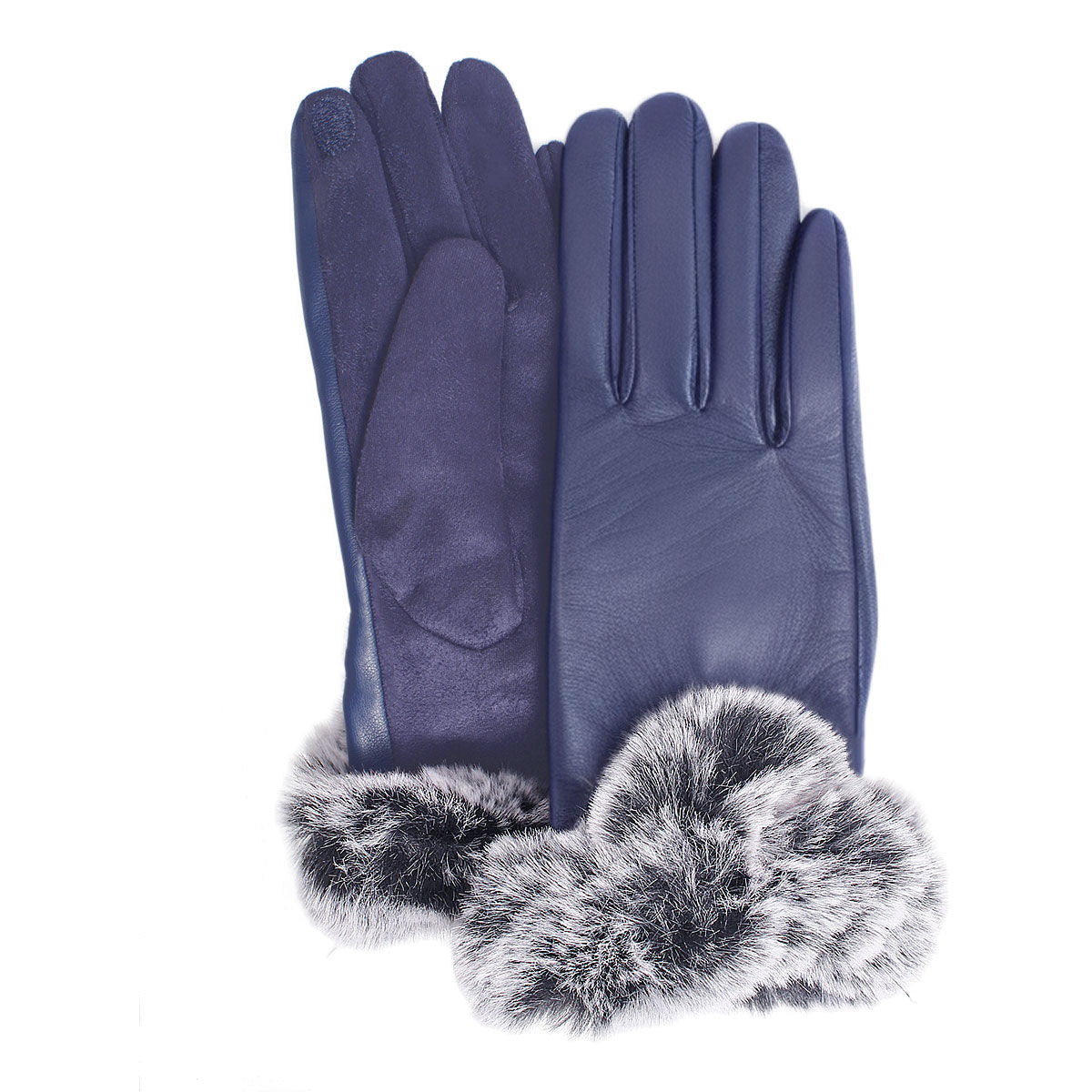 Gloves Navy Fur Leather Winter Gloves for Women