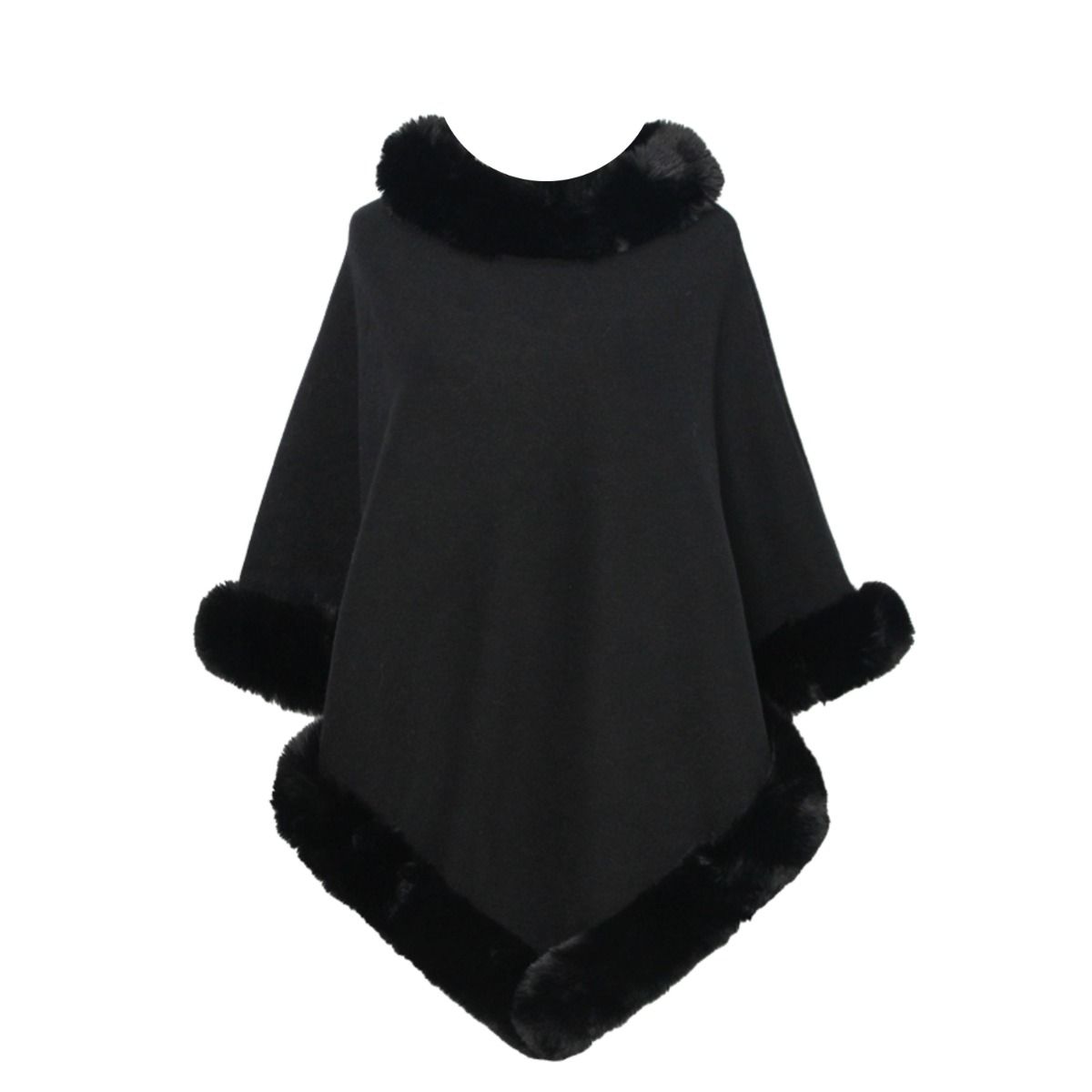 Poncho Black Fur Trim for Women