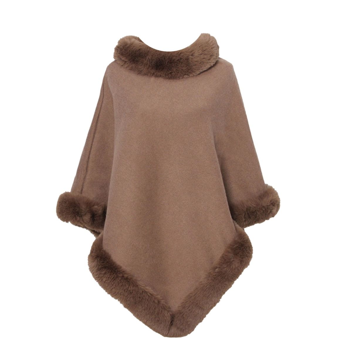 Poncho Brown Fur Trim for Women