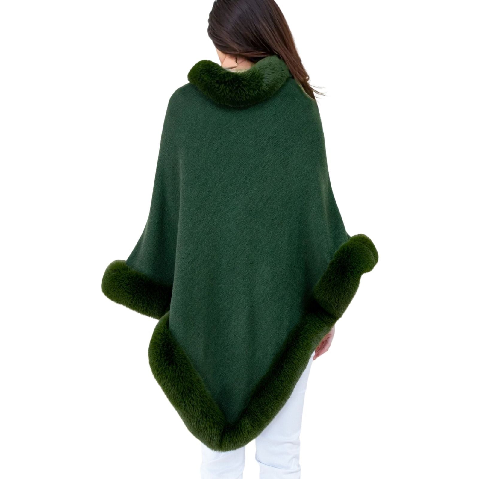 Poncho Olive Fur Trim for Women