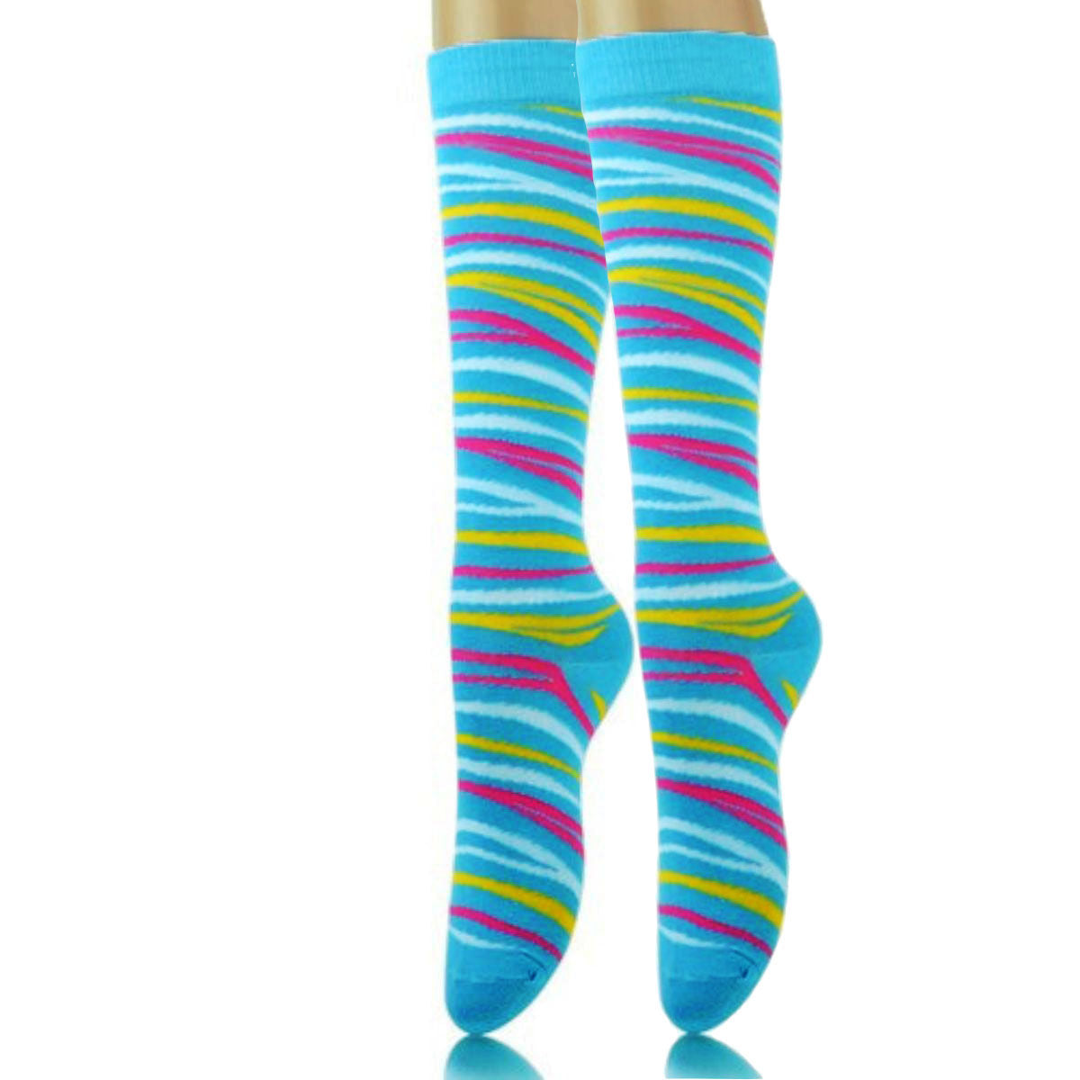 Aqua Tiger Stripe Knew High Socks