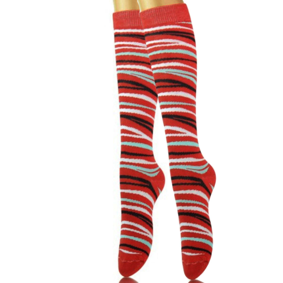 Red Tiger Stripe Knew High Socks