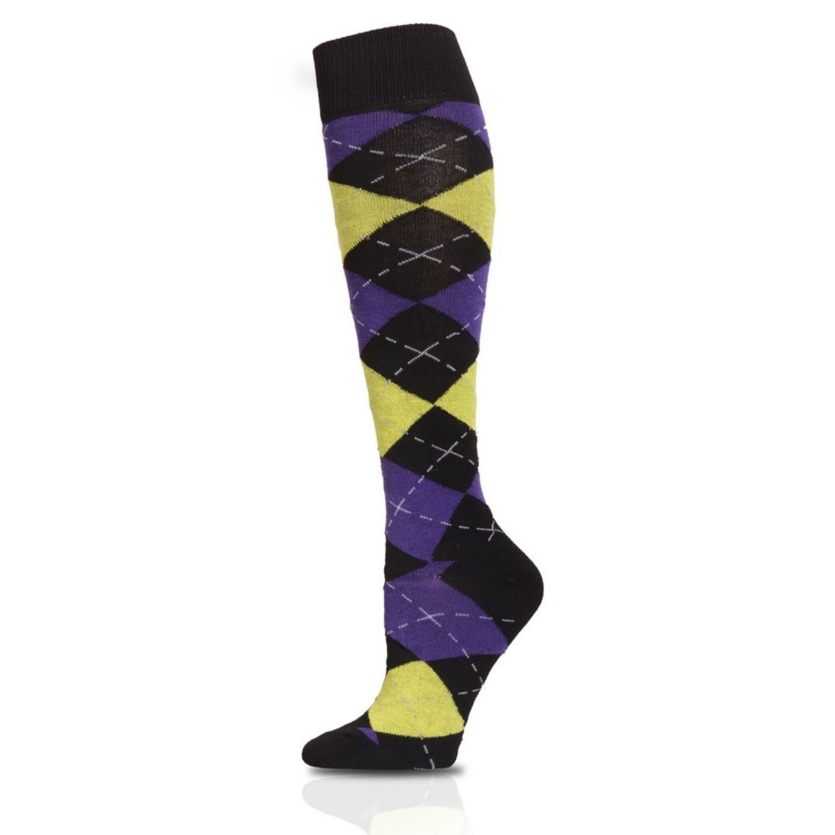 Black Argyle Knee High Socks